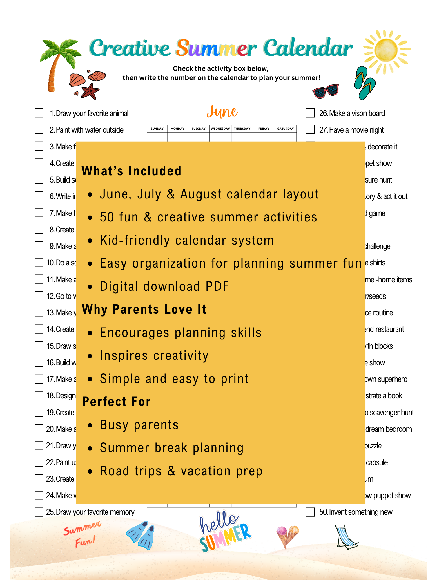 Creative Summer Calendar