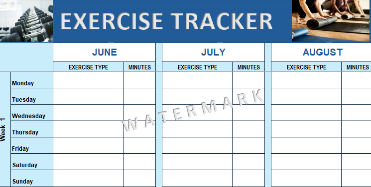 Excel Exercise Tracker (blue)